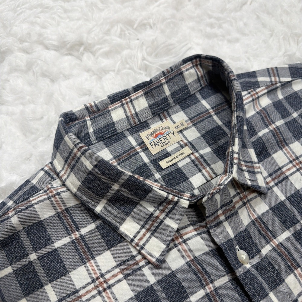 FAHERTY Rainer Flannel Stretch Shirt Mens Size XXL Organic Cotton Blue Plaid New